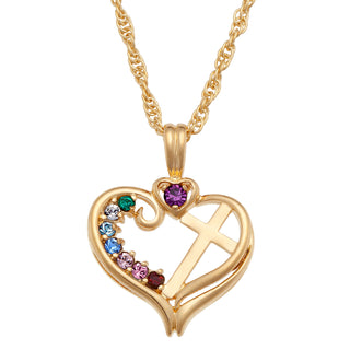 10K Yellow Gold Mothers Heart Cross Necklace