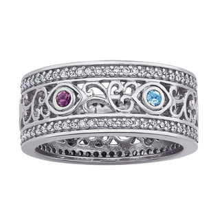Secret Garden - Sterling Silver Filigree Family Birthstone Ring