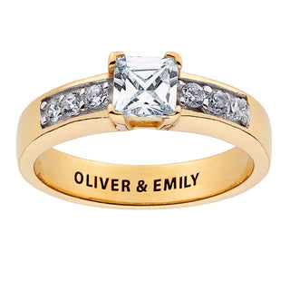 Gold over Sterling Square CZ Engraved Wedding Ring