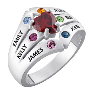 Sterling Silver Mother's Heart Birthstone Family Name Ring