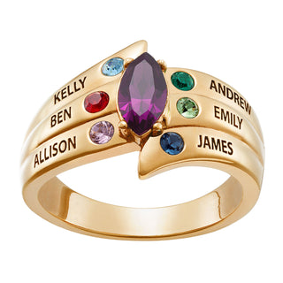 14K Gold over Sterling Mother's Marquise Birthstone Family Name Ring