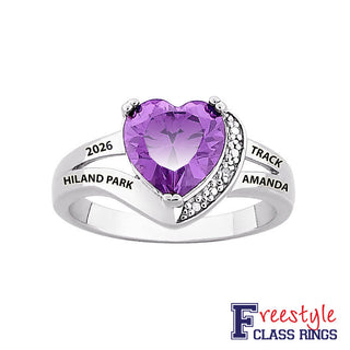 Sterling Silver Heart  Stone & Diamond Freestyle Class Ring