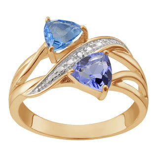 14K Gold over Sterling Couples Trillion-cut Birthstone Ring with Diamond