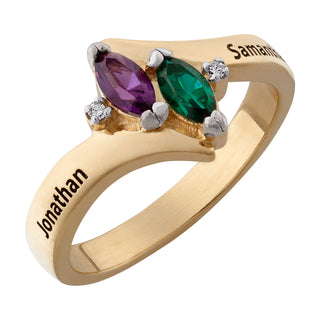 14K Gold over Sterling Couple's Birthstone Name Ring with Diamond Accents