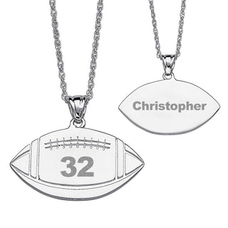 Silver Plated Engraved Football Necklace