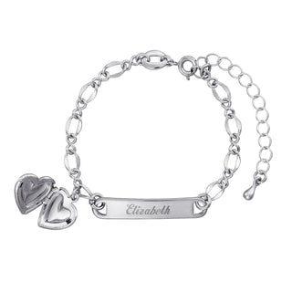 Engraved Kid's ID Bracelet with Heart Locket