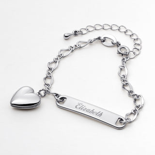 Engraved Kid's ID Bracelet with Heart Locket