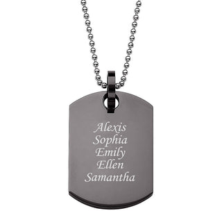 Black Stainless Steel Engraved Name Dog Tag Necklace
