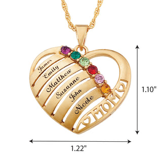 Engraved Heart Family Birthstone Necklace for Mom