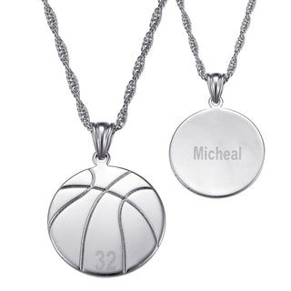 Silver Plated Engraved Basketball Necklace