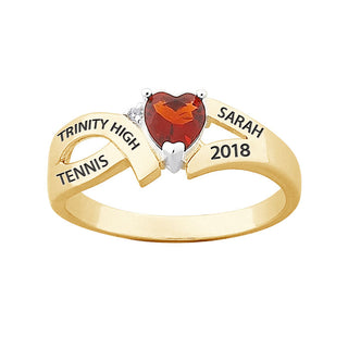 14K Gold over Sterling Freestyle Heart Birthstone Split Band Class Ring