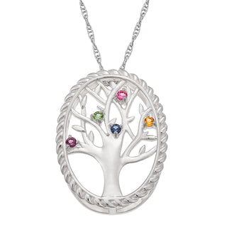 10K White Gold Birthstone Family Tree Necklace