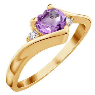 14K Gold over Sterling Amethyst Heart Ring with Diamond Accent