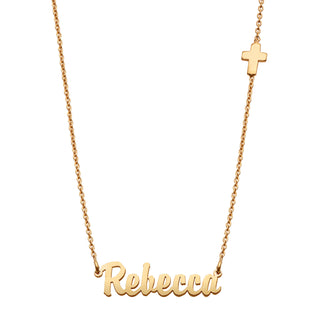 14K Gold over Sterling Mini Name Pendant on 16+2" Cross Chain Necklace