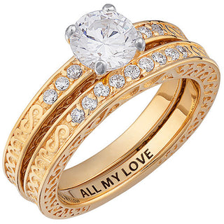 14K Gold over Sterling Scroll Wedding Ring Set