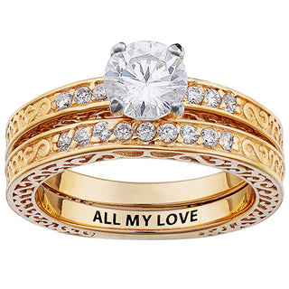 14K Gold over Sterling Scroll Wedding Ring Set