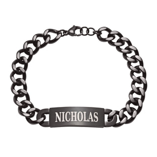 Black Stainless Steel Engraved Men's ID Bracelet