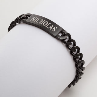 Black Stainless Steel Engraved Men's ID Bracelet
