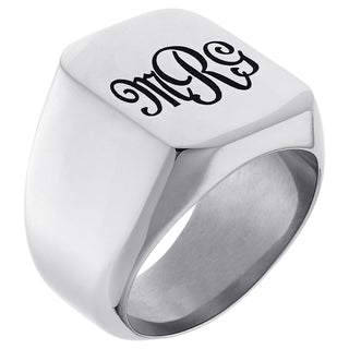 Stainless Steel Square Monogram Signet Ring