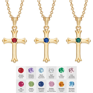 14K Gold Plated Kid's Birthstone Cross Pendant