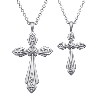 Mother and Daughter Duo Cross Pendant Set with Engraved Message