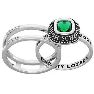 Ladies' Sterling Silver Class Ring with Jacket and CZ Accents