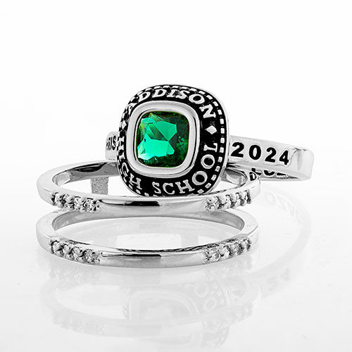 Lady Legend Class Rings Ladies' Class Ring with Jacket and CZ Accents Sterling Silver Plated ...
