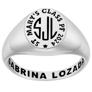 Ladies' Platinum Plated Monogram Signet Class Rings