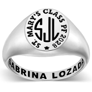 Ladies' Platinum Plated Monogram Signet Class Rings