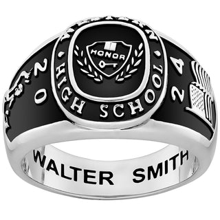 Men's Sterling Silver Multiple Graphics Traditional Class Ring