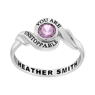 Ladies' Sterling Silver Swirl Bypass Round Birthstone Class Ring