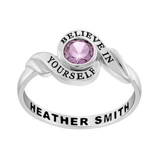 Ladies' Sterling Silver Swirl Bypass Round Birthstone Class Ring