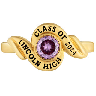 Ladies' 14k Gold Plated Swirl Bypass Round Birthstone Class Ring