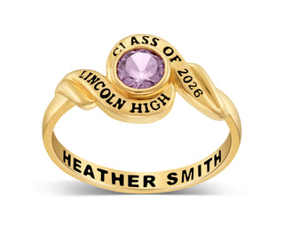 Ladies' 14K Gold over Sterling Swirl Bypass Round Birthstone Class Ring