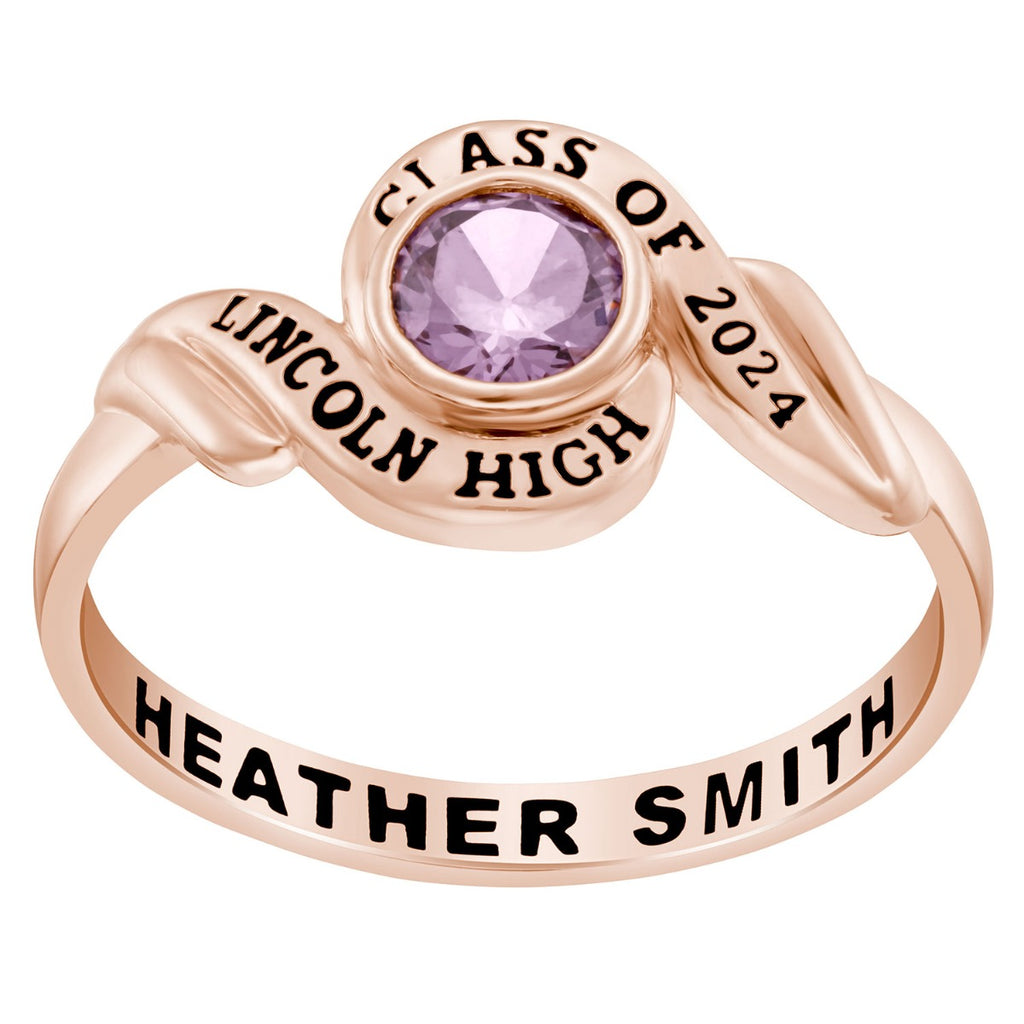 Ladies' Class Ring 14k Rose Gold over Sterling Swirl Bypass Round ...