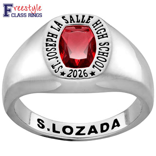 Ladies' Sterling Silver Minimal Birthstone Signet Freestyle Class Ring