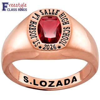 Ladies' 14K Rose Gold over Sterling Minimal Birthstone Signet Freestyle Class Ring