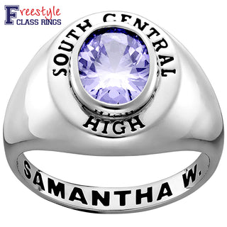 Ladies' Platinum Plated Minimal Oval Birthstone Signet Freestyle Class Ring