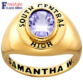Ladies' 14k Gold Plated Minimal Oval Birthstone Signet Freestyle Class Ring
