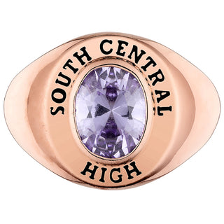 Ladies' 14k Rose Gold Plated Minimal Oval Birthstone Signet Class Ring
