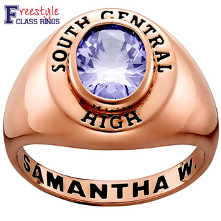 Ladies' 14k Rose Gold Plated Minimal Oval Birthstone Signet Freestyle Class Ring