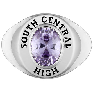 Ladies' Sterling Silver Minimal Oval Birthstone Signet Class Ring