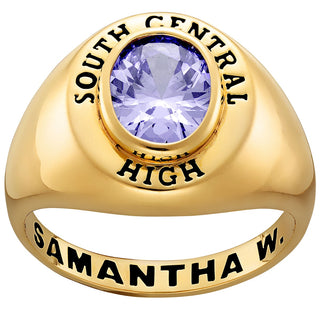 Ladies' 14K Gold over Sterling Minimal Oval Birthstone Signet Class Ring