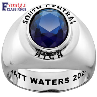 Men's Platinum Plated Minimal Oval Birthstone Signet Freestyle Class Ring