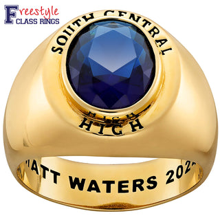 Men's 14k Gold Plated Minimal Oval Birthstone Signet Freestyle Class Ring