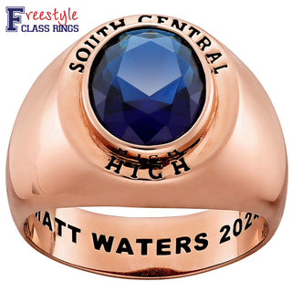 Men's 14k Rose Gold Plated Minimal Oval Birthstone Signet Freestyle Class Ring