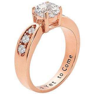 14K Rose Gold over Sterling Brilliant White Topaz Engraved Wedding Ring
