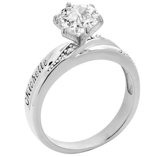 Platinum over Sterling Brilliant White Topaz and Diamond Name  Wedding Ring