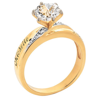14K Gold over Sterling Brilliant White Topaz and Diamond Name  Wedding Ring