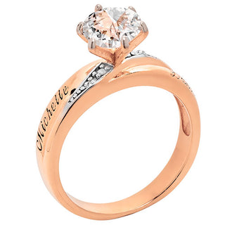 14K Rose Gold over Sterling Brilliant White Topaz and Diamond Name  Wedding Ring